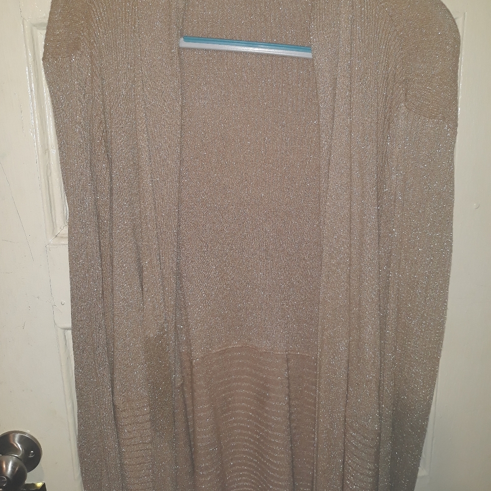 JM Collection Longline Gold Knit Open Cardigan